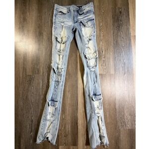 Rockstar Original Super Stacked Flare Jeans Mens 32 Light Wash Distressed RSM225